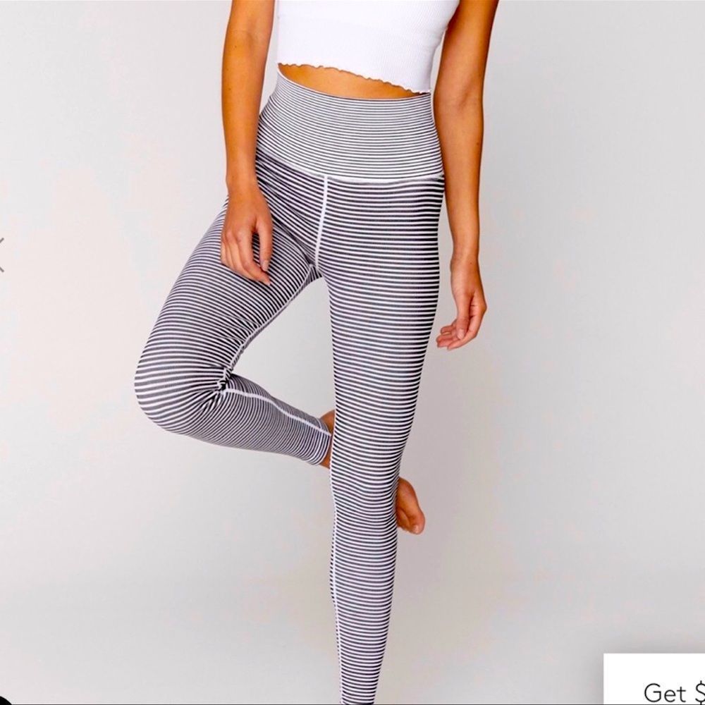 NWT Spiritual Gangster Leggings Love Parallel Black & White Striped Yoga XS/S